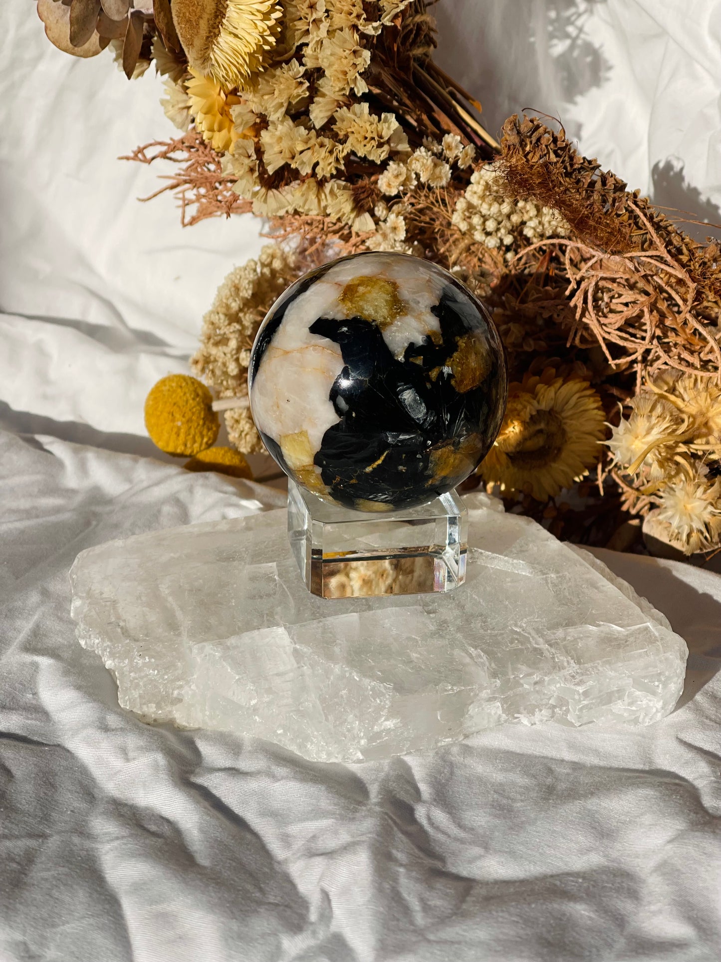 Yellow Tourmaline | Black Tourmaline | Mica | Quartz Sphere
