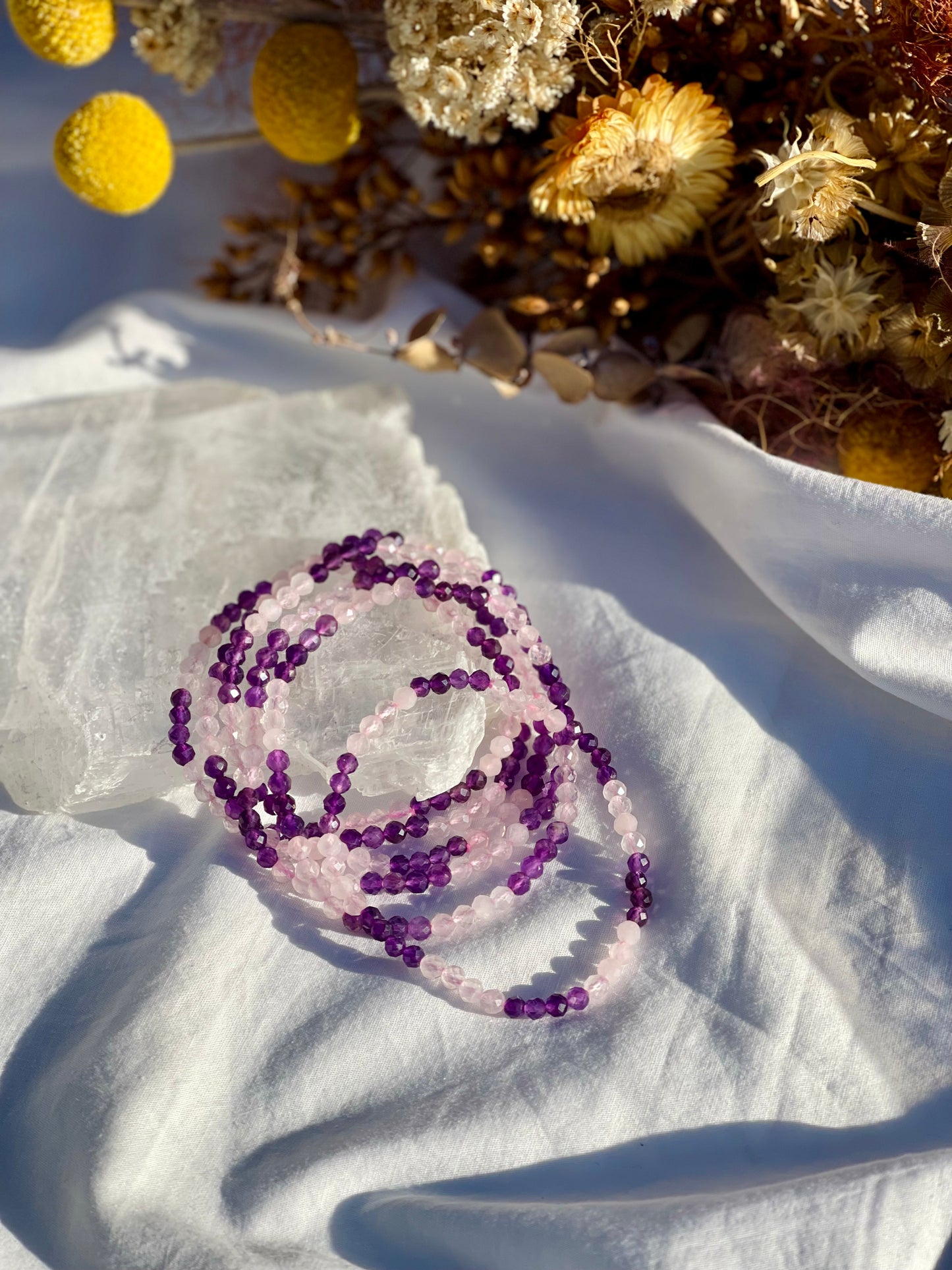 Facet Rose Quartz & Amethyst Bracelet