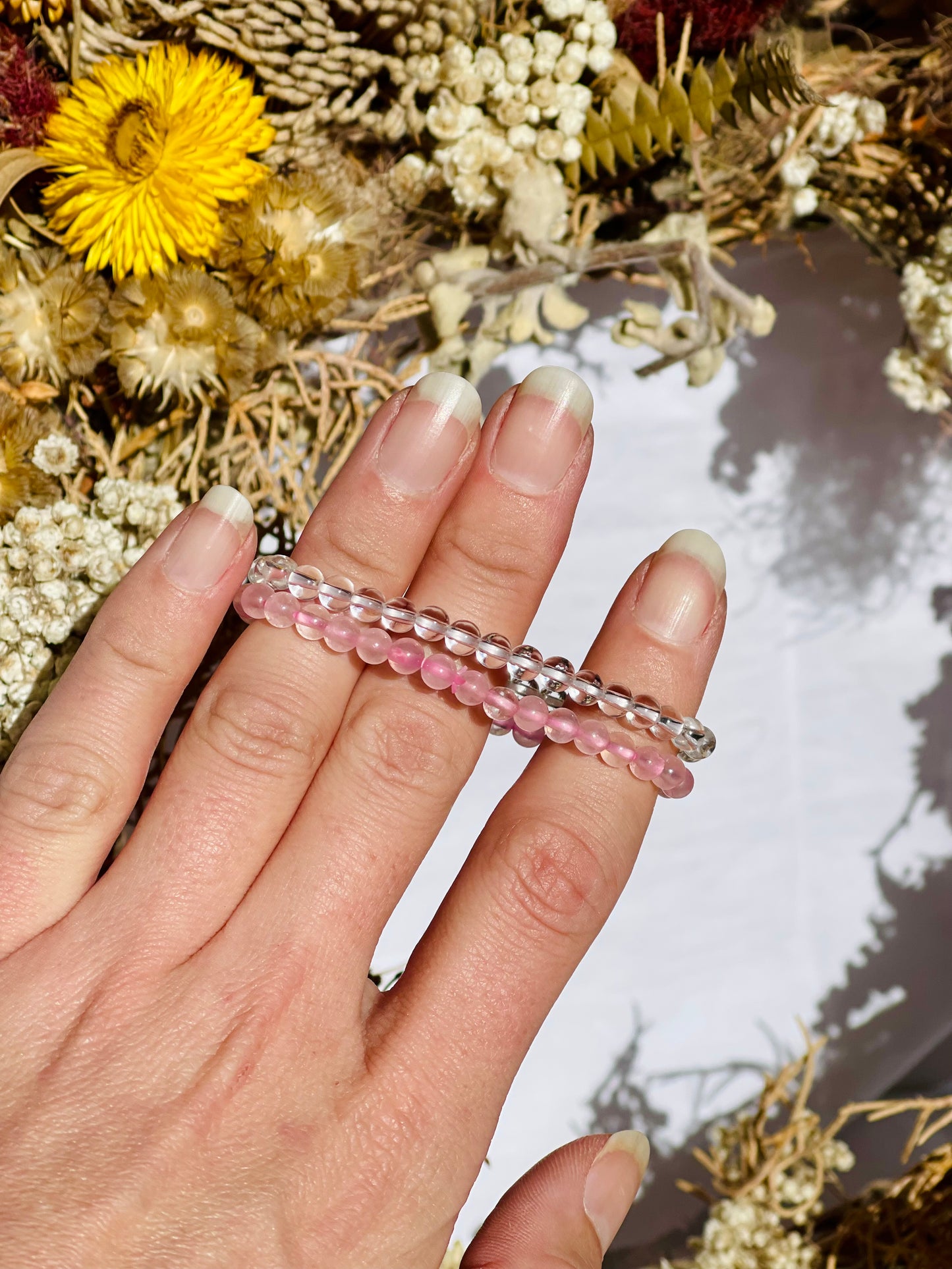 Kids Bracelet Set | Rose Quartz & Clear Quartz