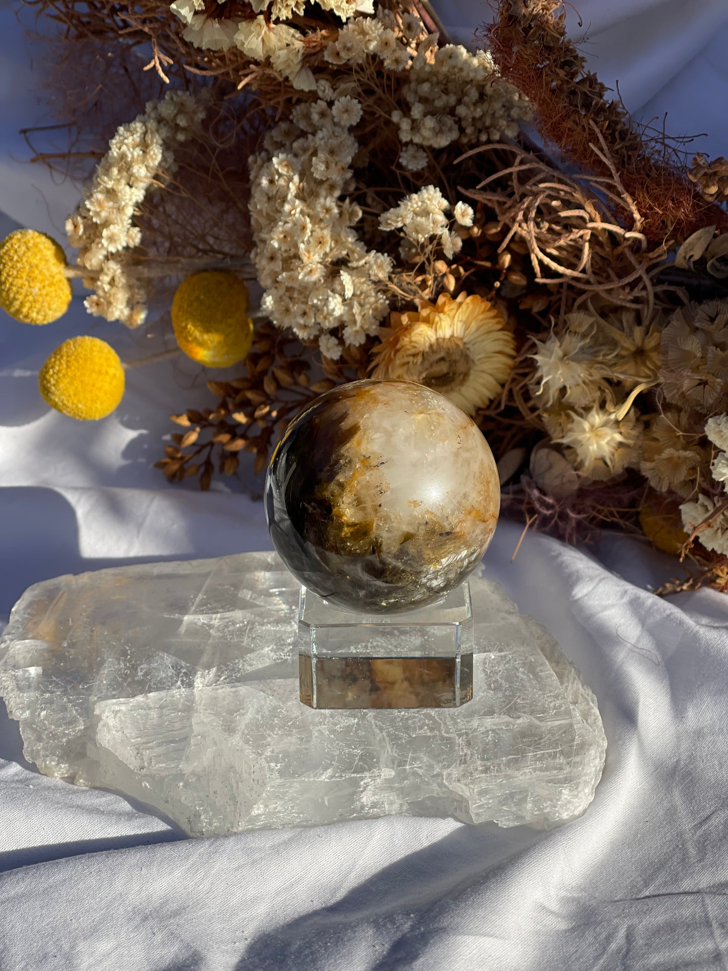 Green Mica & Smokey Quartz Sphere #1