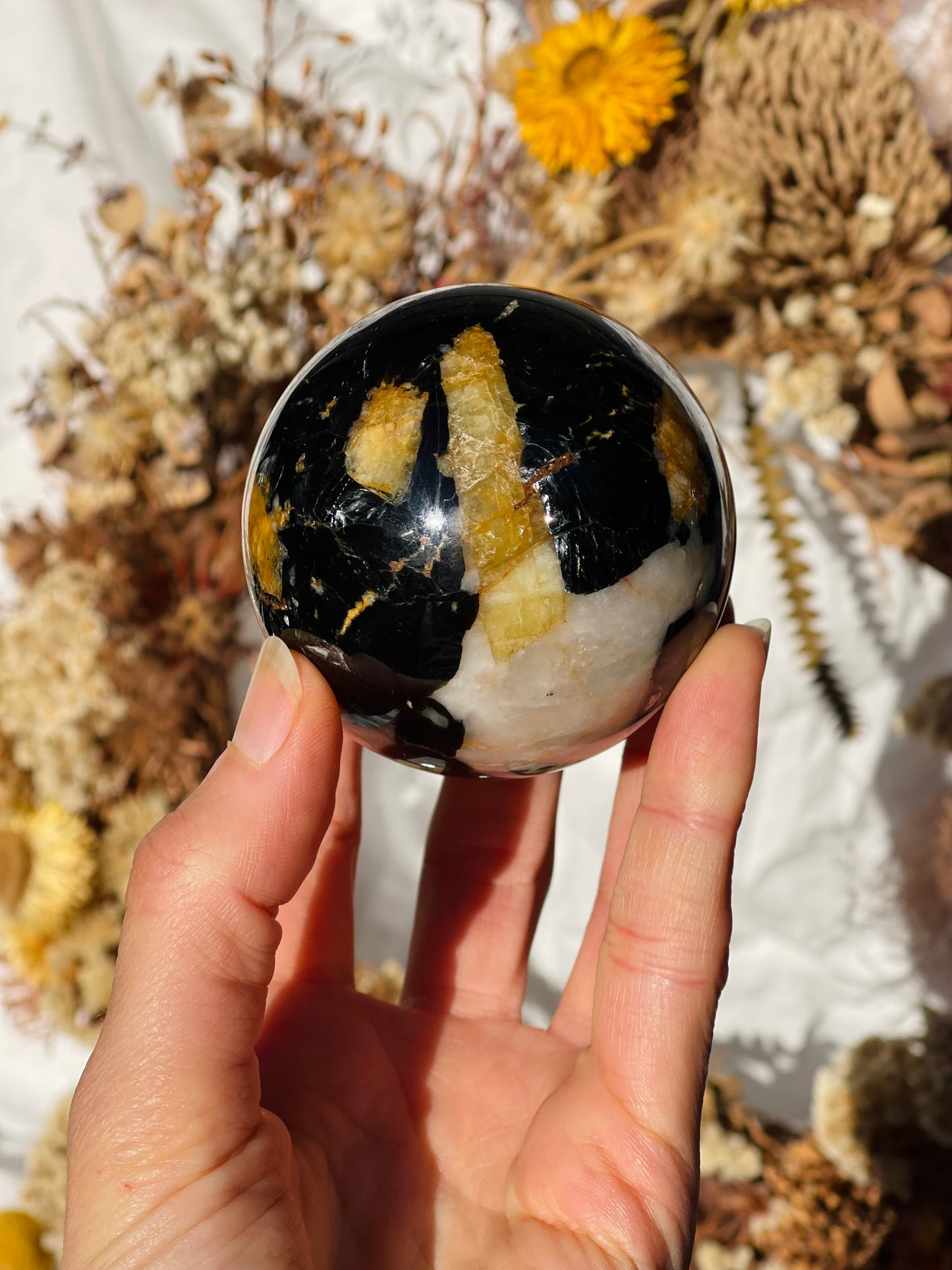 Yellow Tourmaline | Black Tourmaline | Mica | Quartz Sphere