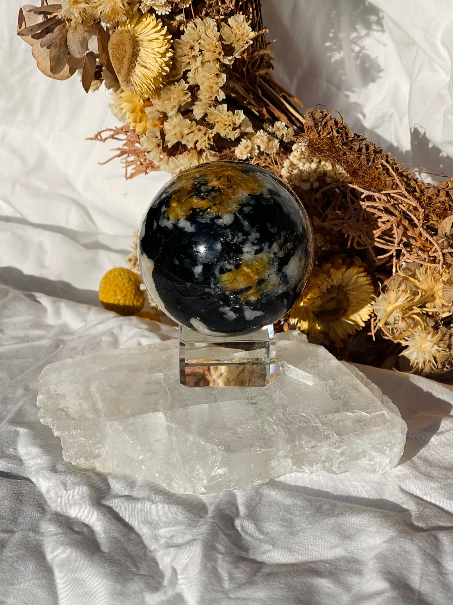 Yellow Tourmaline | Black Tourmaline | Mica | Quartz Sphere