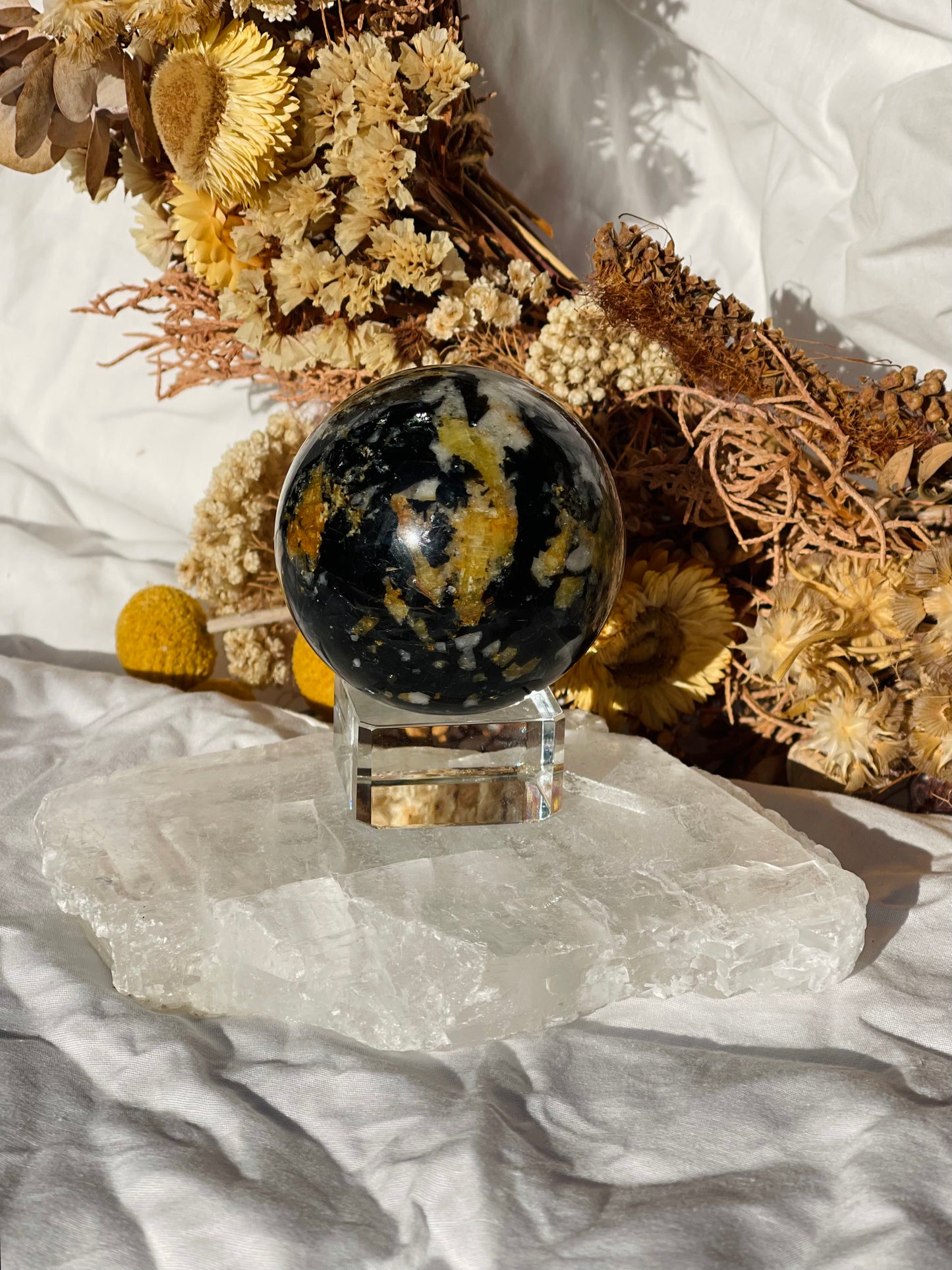 Yellow Tourmaline | Black Tourmaline | Mica | Quartz Sphere