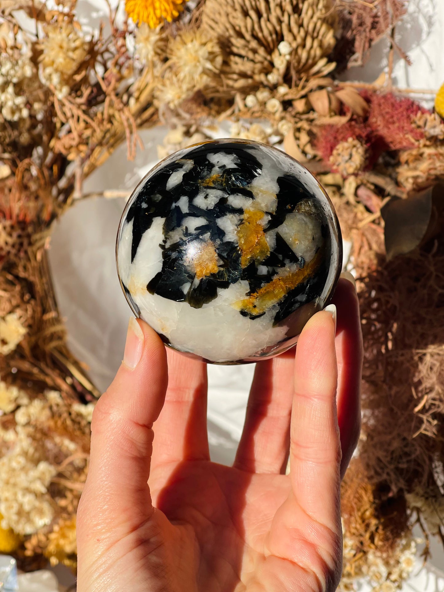 Yellow Tourmaline | Black Tourmaline | Mica | Quartz Sphere