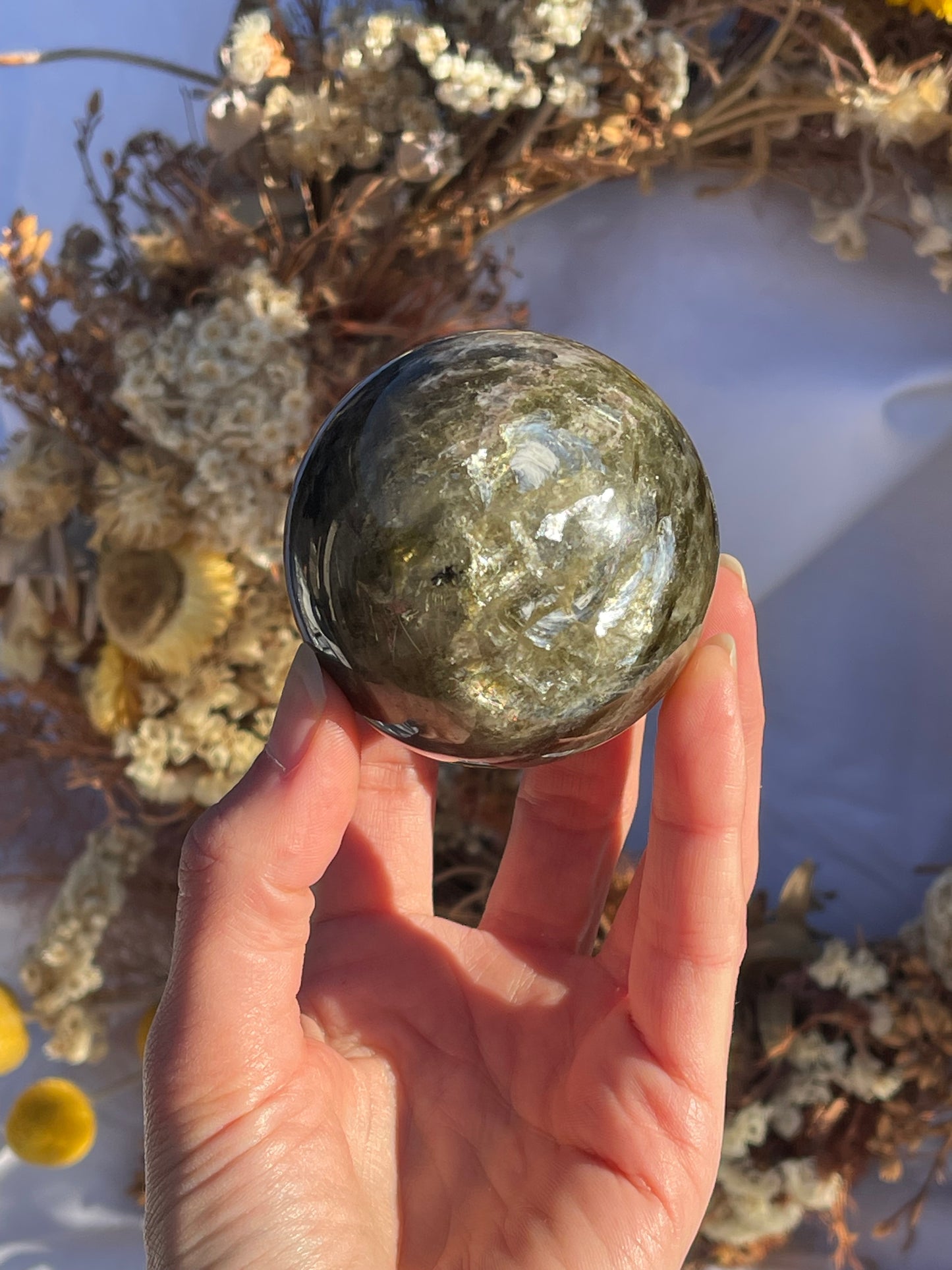 Green Mica & Smokey Quartz Sphere #3