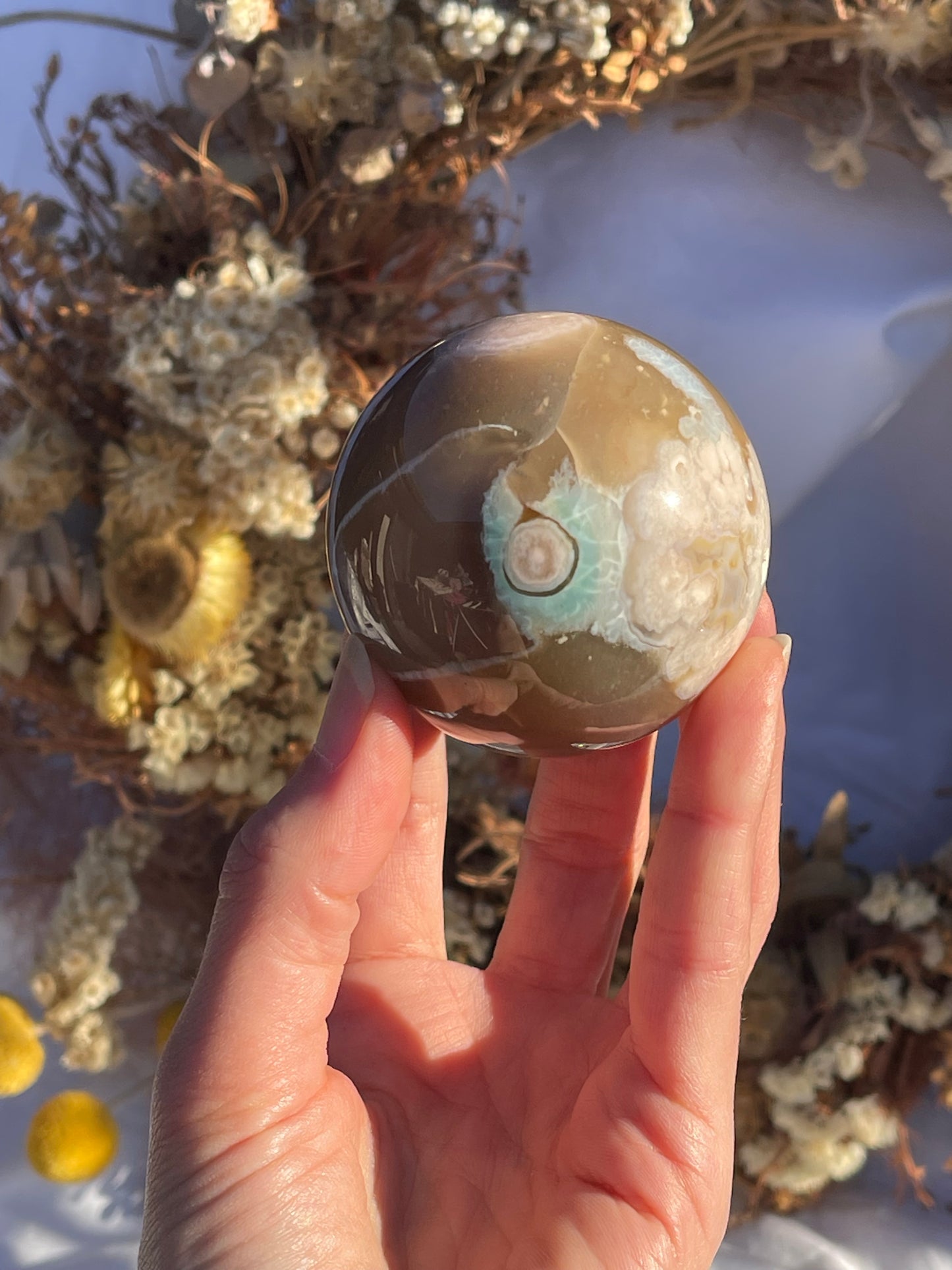 Green Flower Agate Sphere #1
