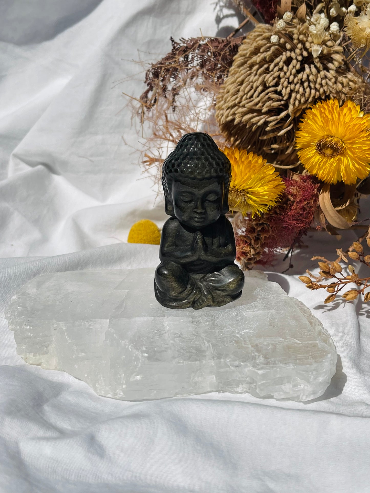 Golden Sheen Obsidian Buddha