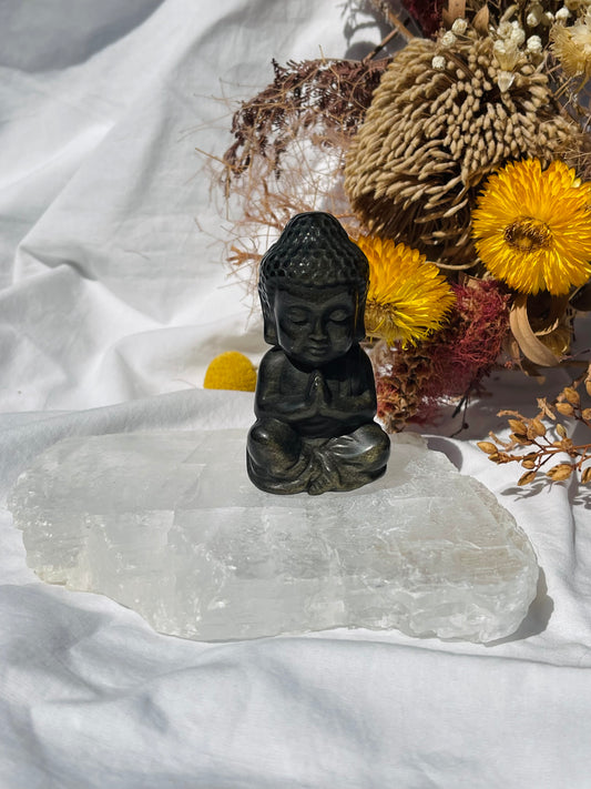 Golden Sheen Obsidian Buddha