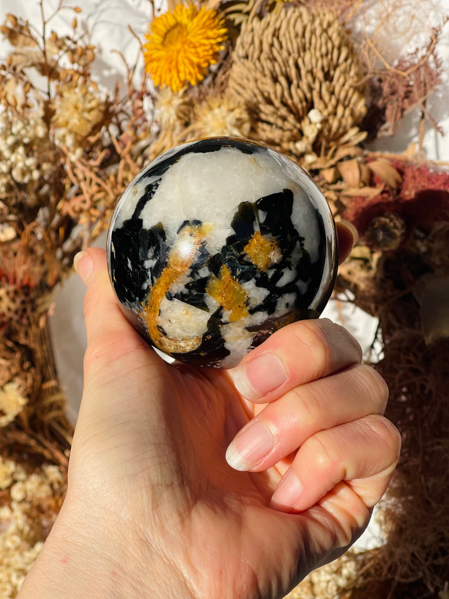 Yellow Tourmaline | Black Tourmaline | Mica | Quartz Sphere
