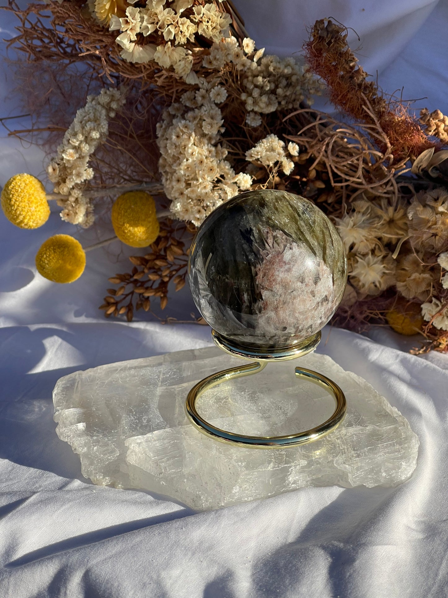 Green Mica & Smokey Quartz Sphere #3