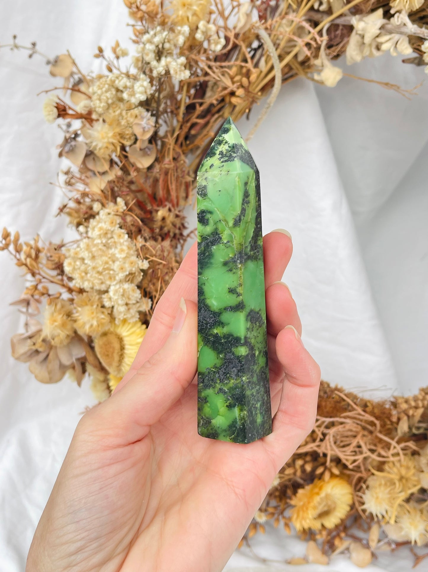 Green Opal & Hematite Point #1