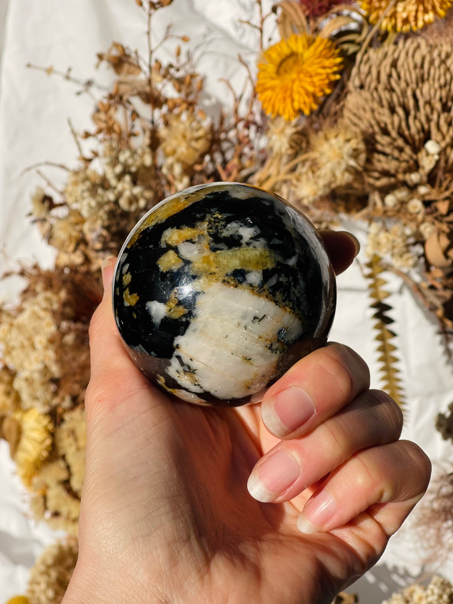Yellow Tourmaline | Black Tourmaline | Mica | Quartz Sphere