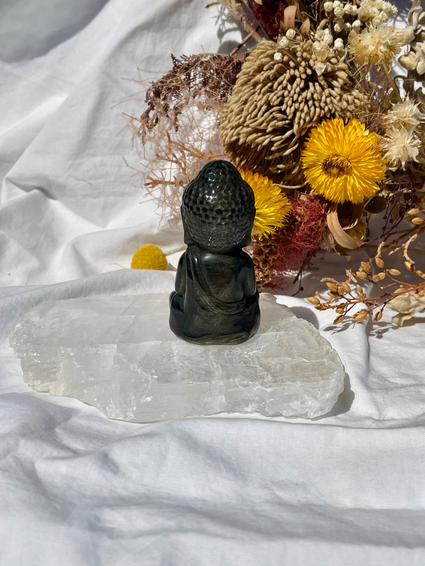 Golden Sheen Obsidian Buddha