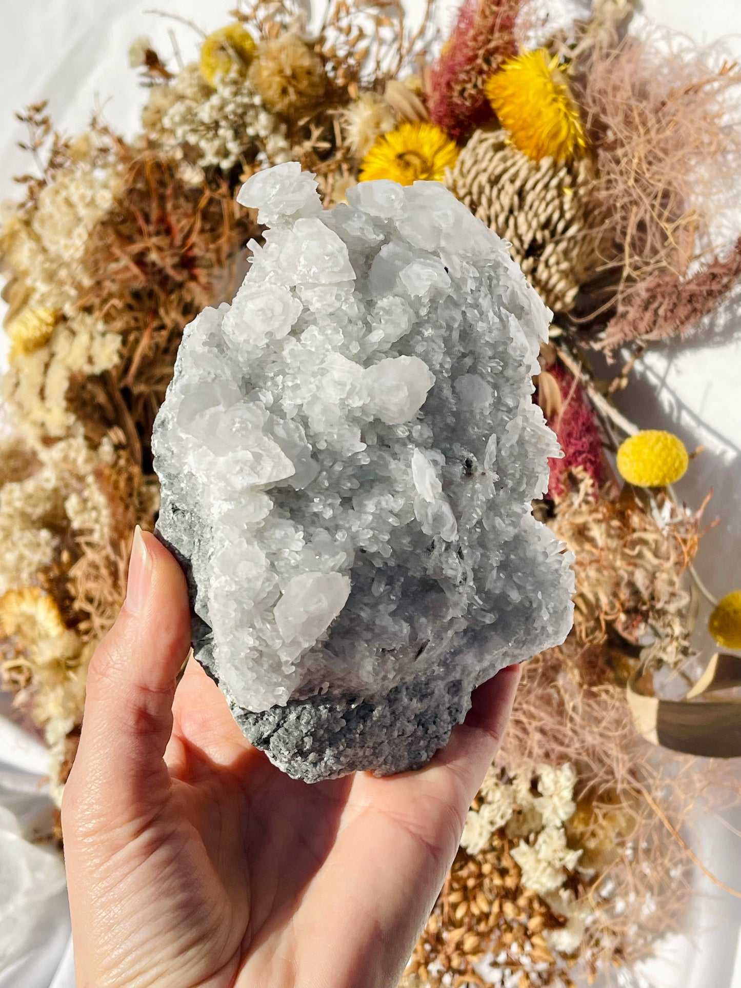 Pagoda Calcite With Quartz Cluster