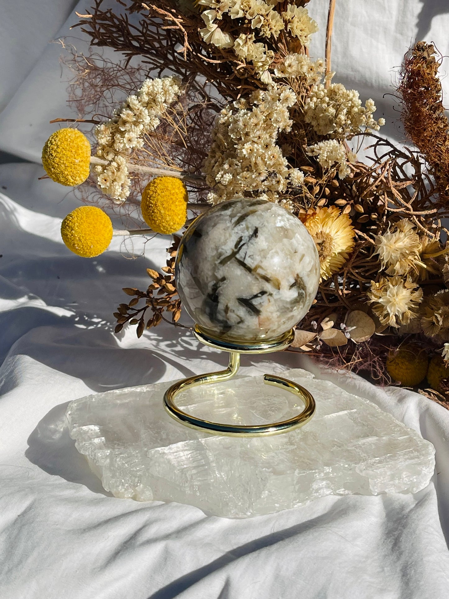 Green Tourmaline & Quartz Sphere