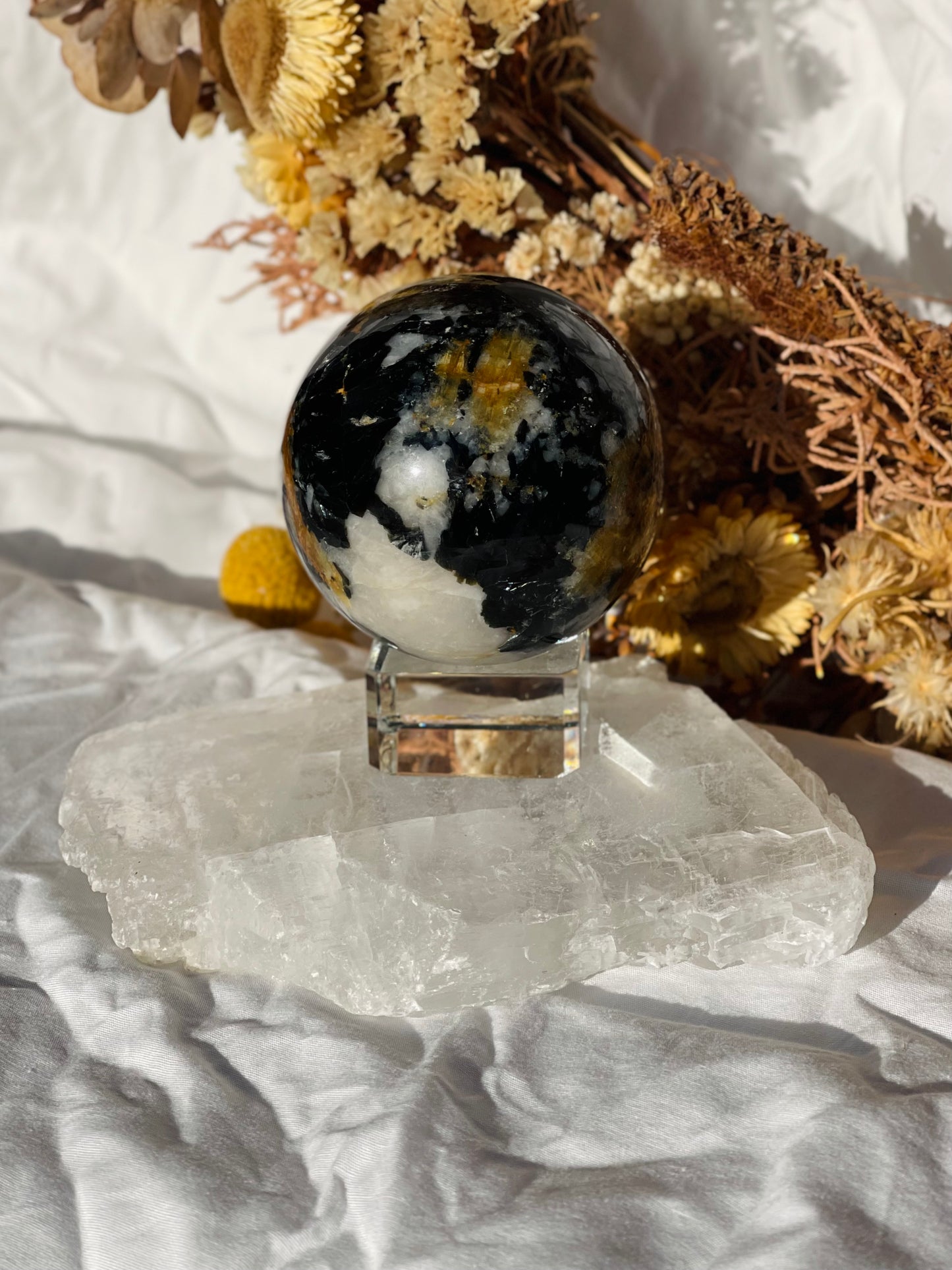 Yellow Tourmaline | Black Tourmaline | Mica | Quartz Sphere