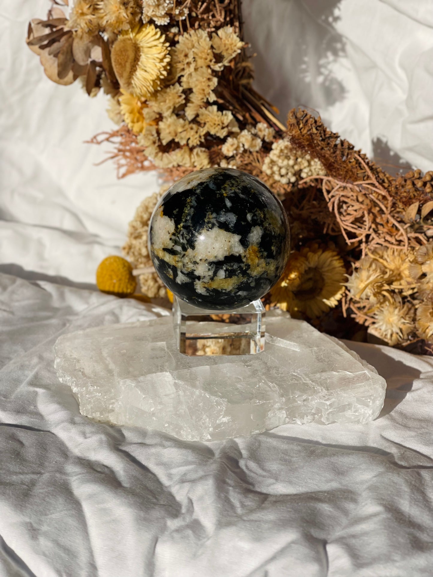 Yellow Tourmaline | Black Tourmaline | Mica | Quartz Sphere