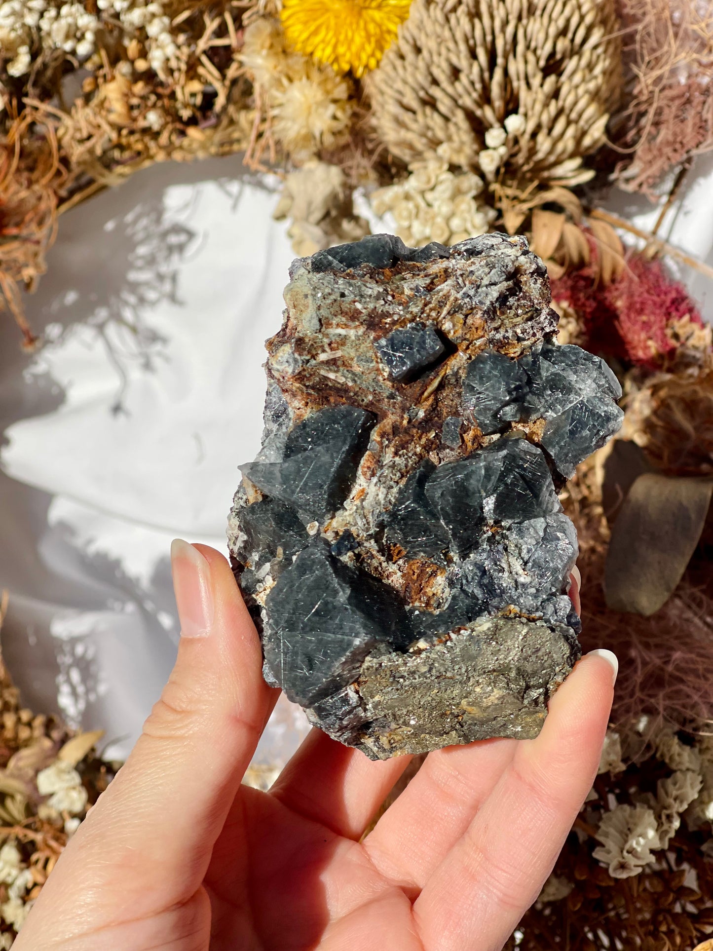 Cubic Fluorite with Boulangerite inclusions #2