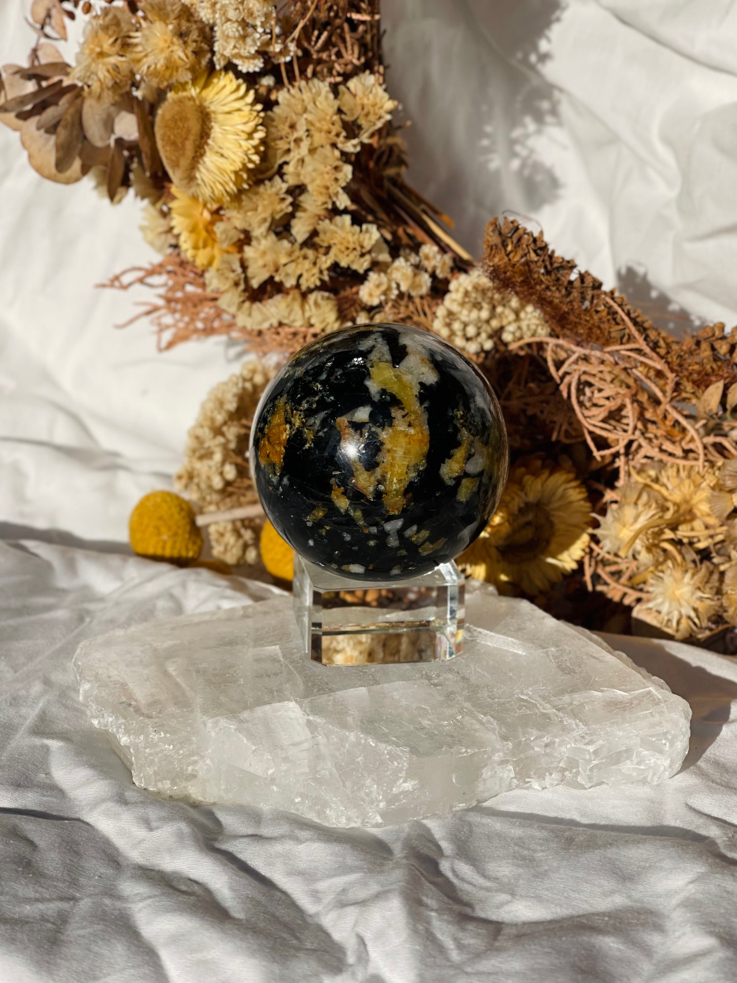 Yellow Tourmaline | Black Tourmaline | Mica | Quartz Sphere