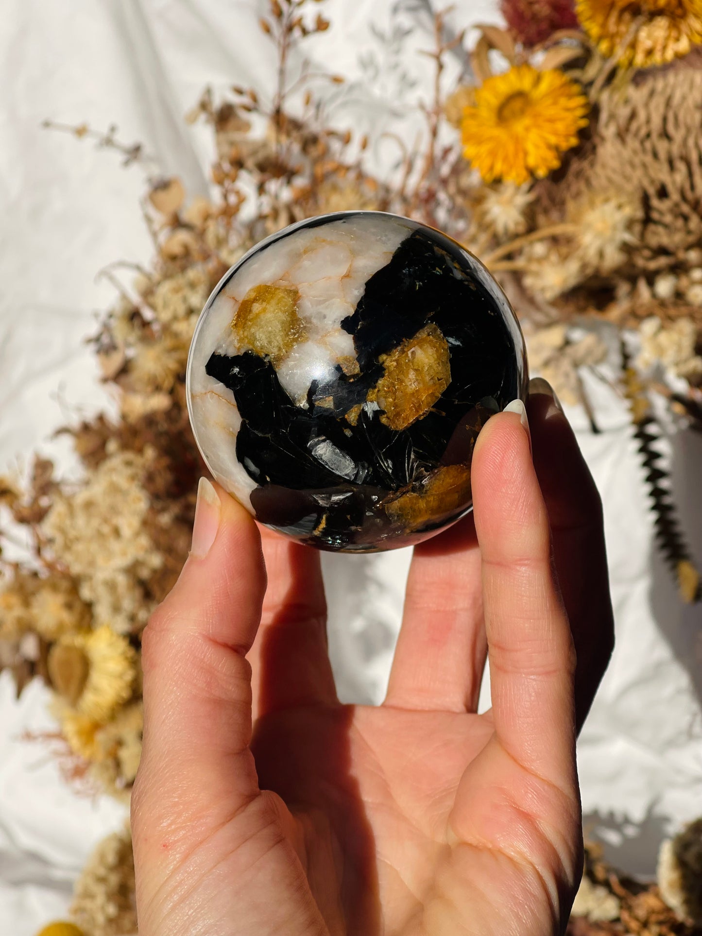 Yellow Tourmaline | Black Tourmaline | Mica | Quartz Sphere
