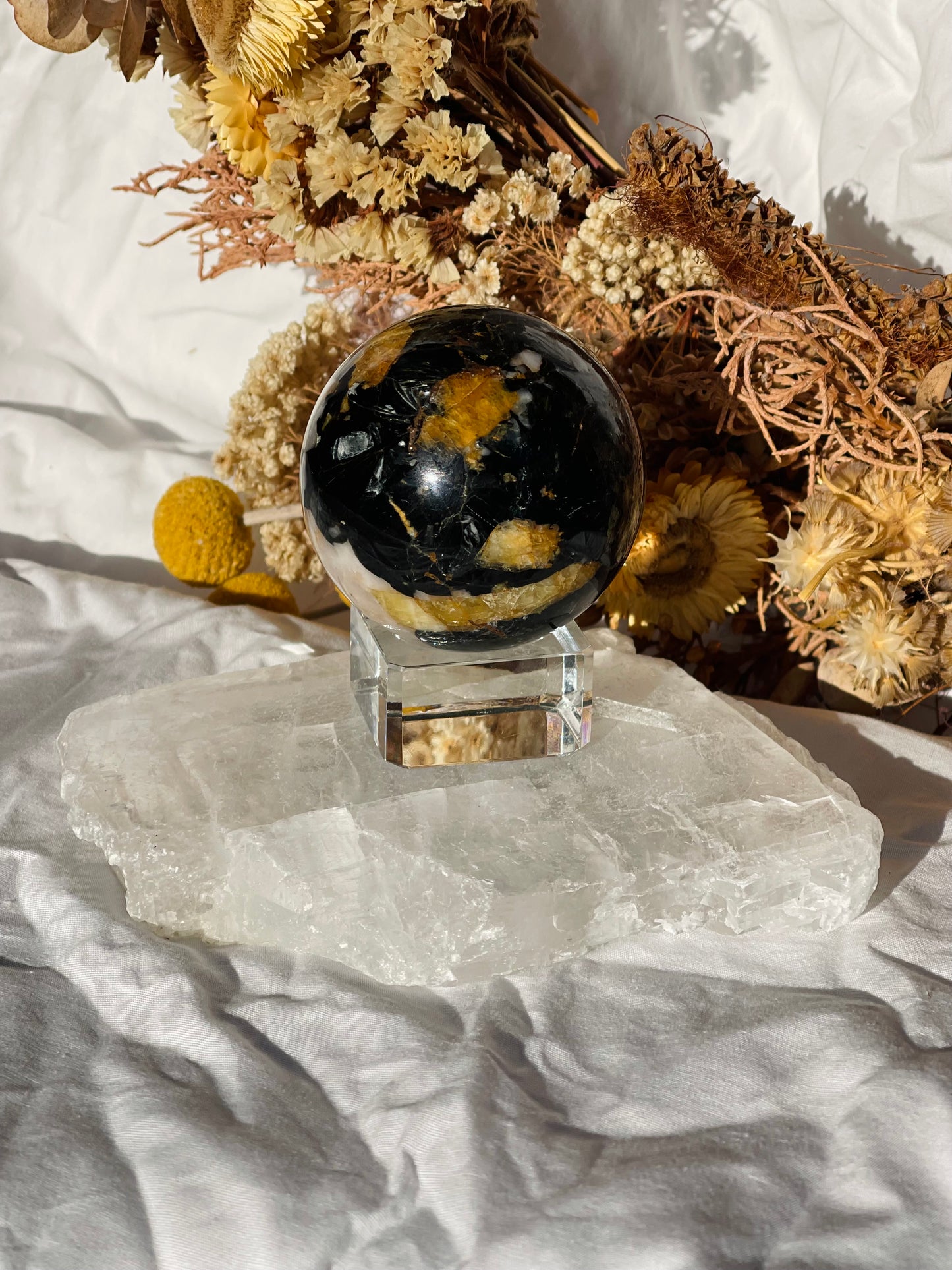 Yellow Tourmaline | Black Tourmaline | Mica | Quartz Sphere