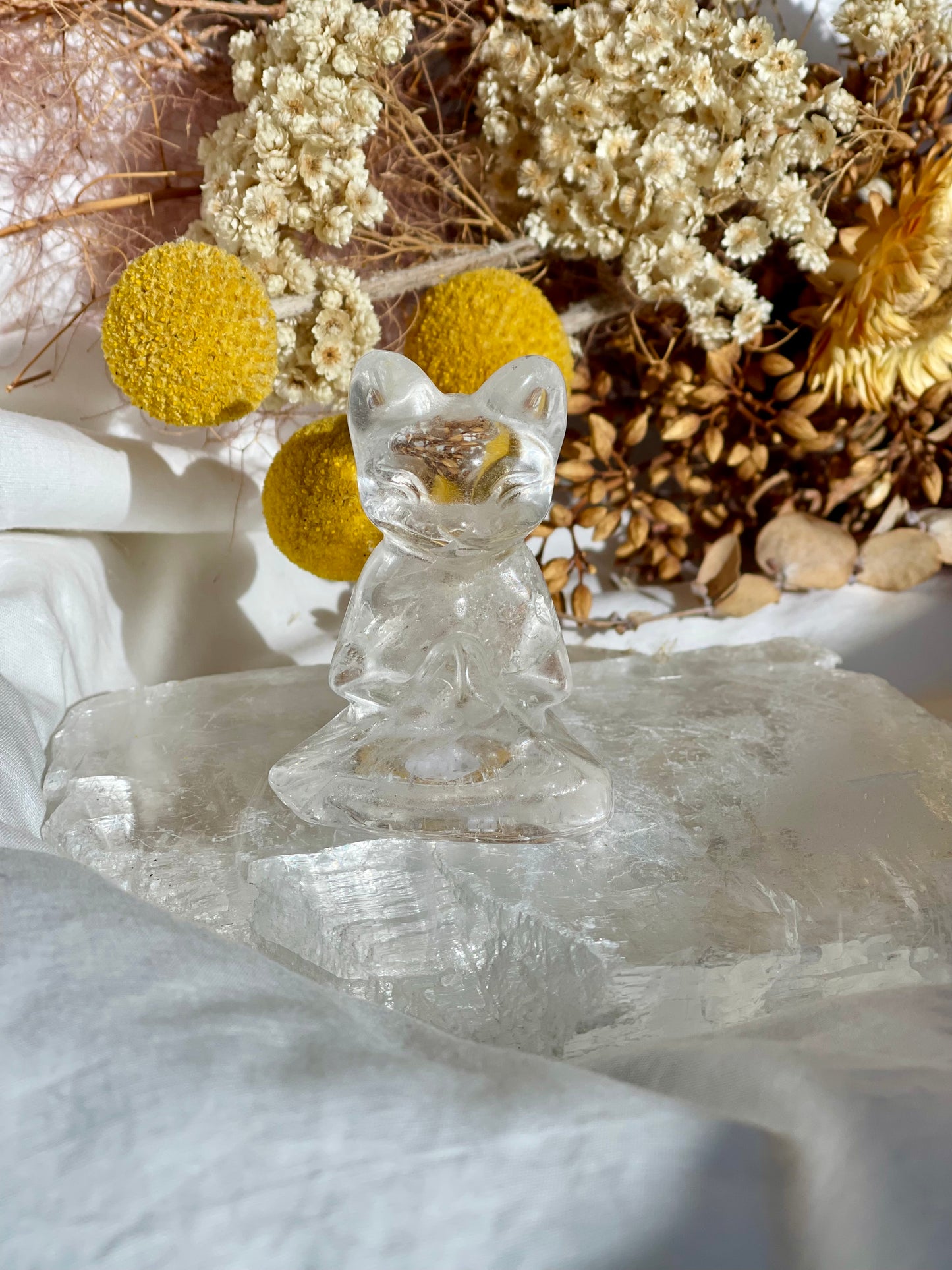 Clear Quartz Namaste Cat
