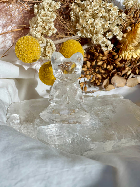 Clear Quartz Namaste Cat