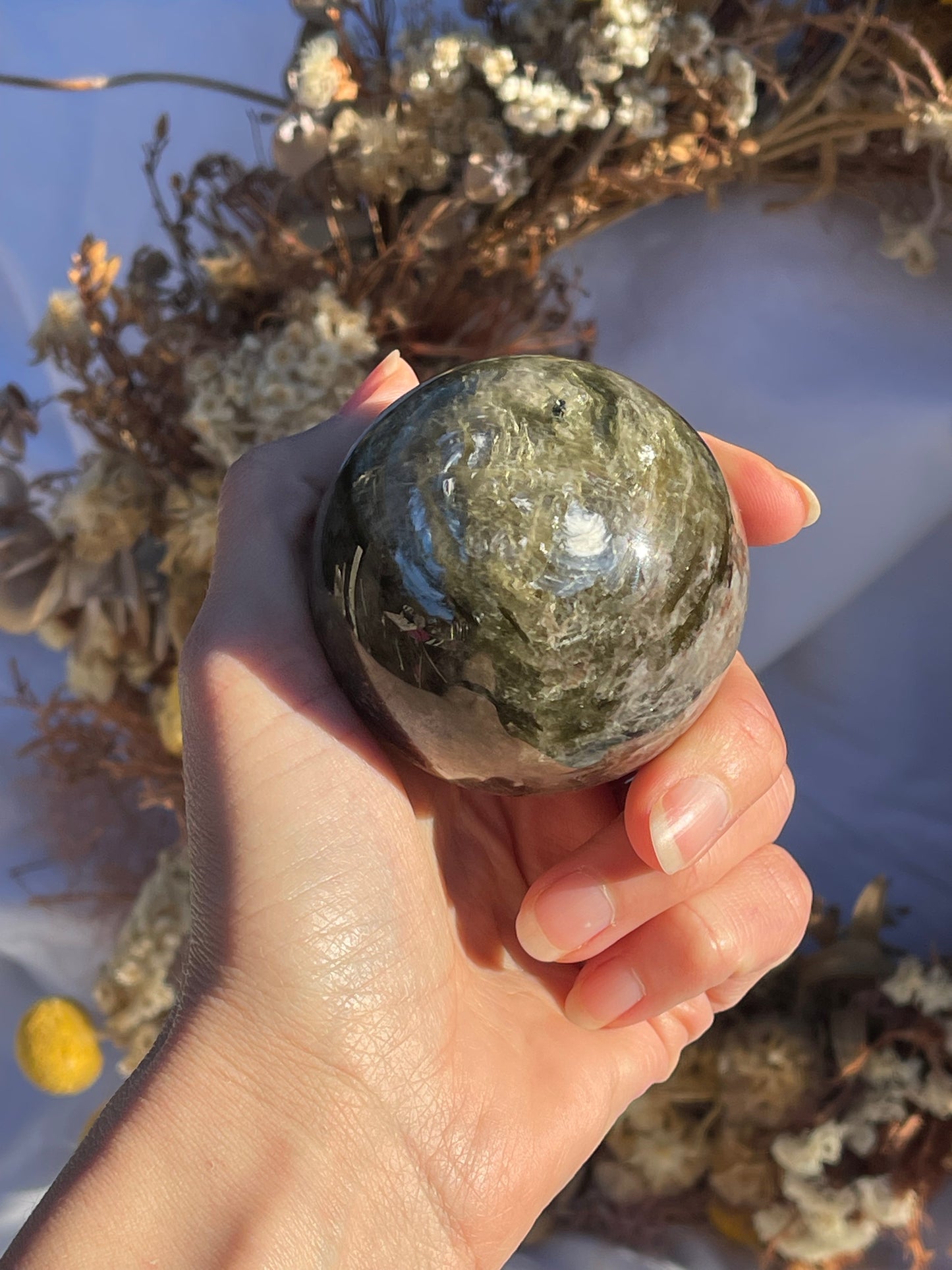 Green Mica & Smokey Quartz Sphere #3