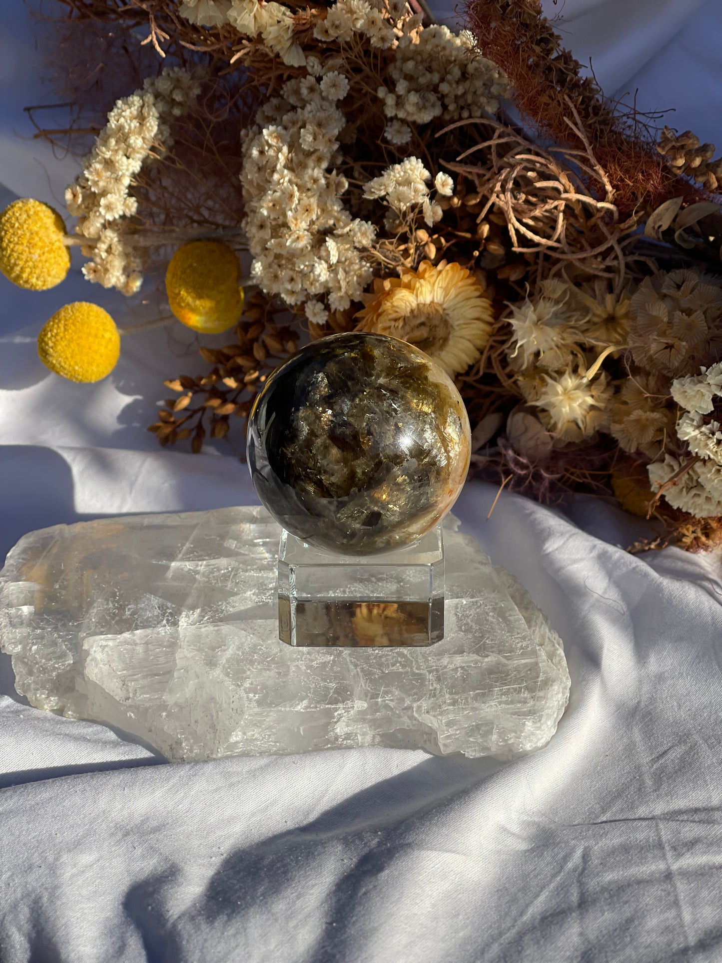 Green Mica & Smokey Quartz Sphere #1