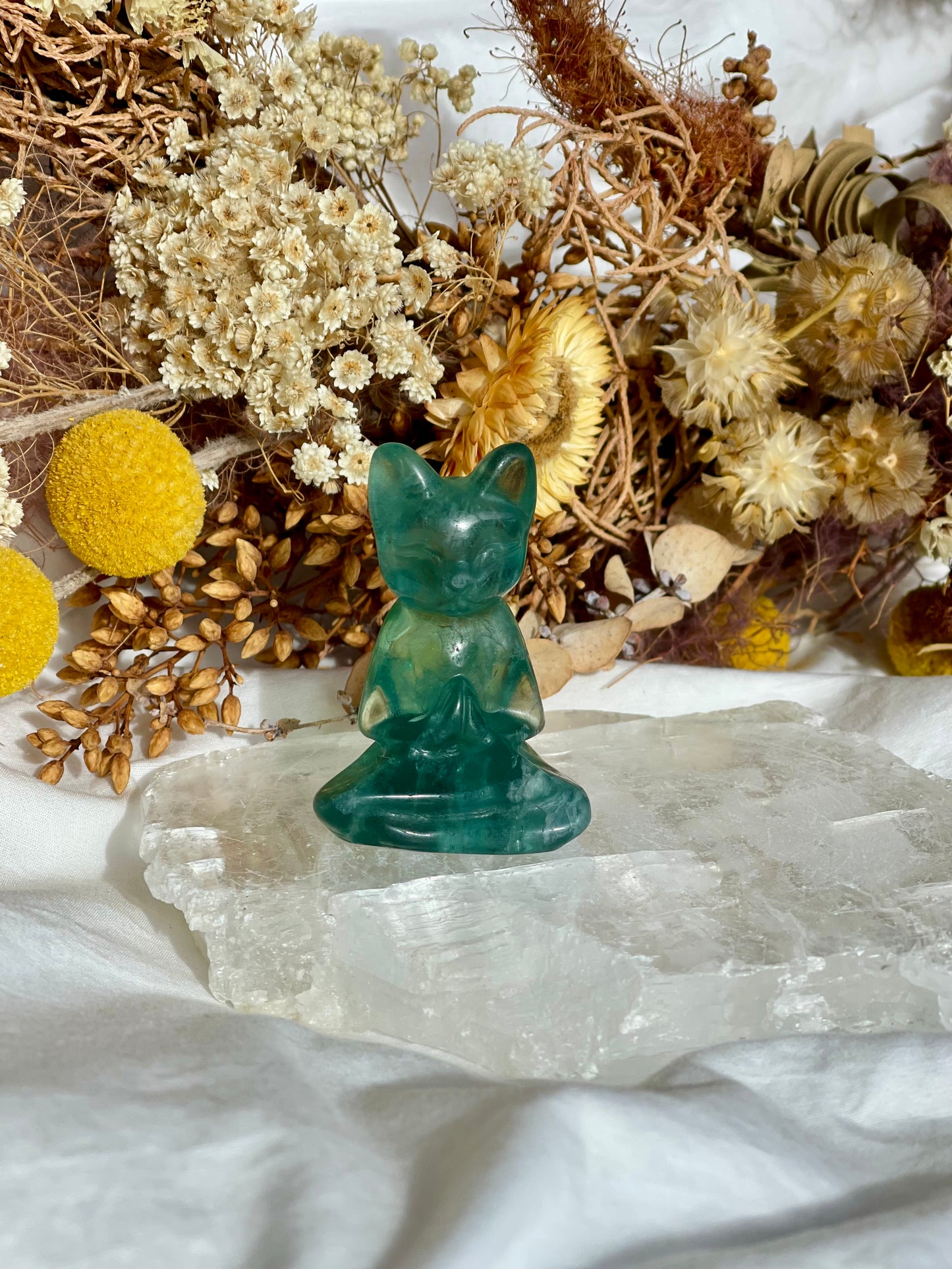 Fluorite Namaste Cat