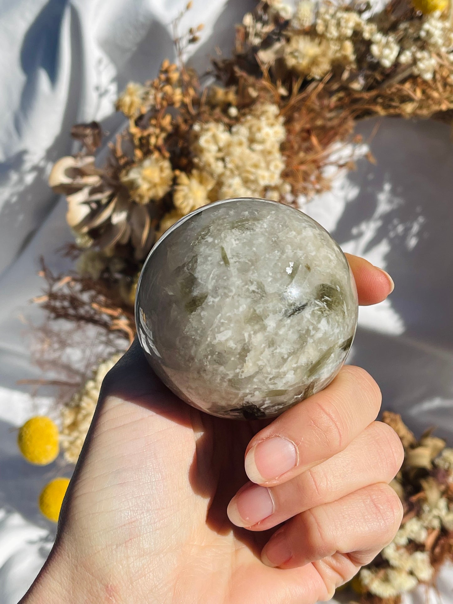 Green Tourmaline & Quartz Sphere
