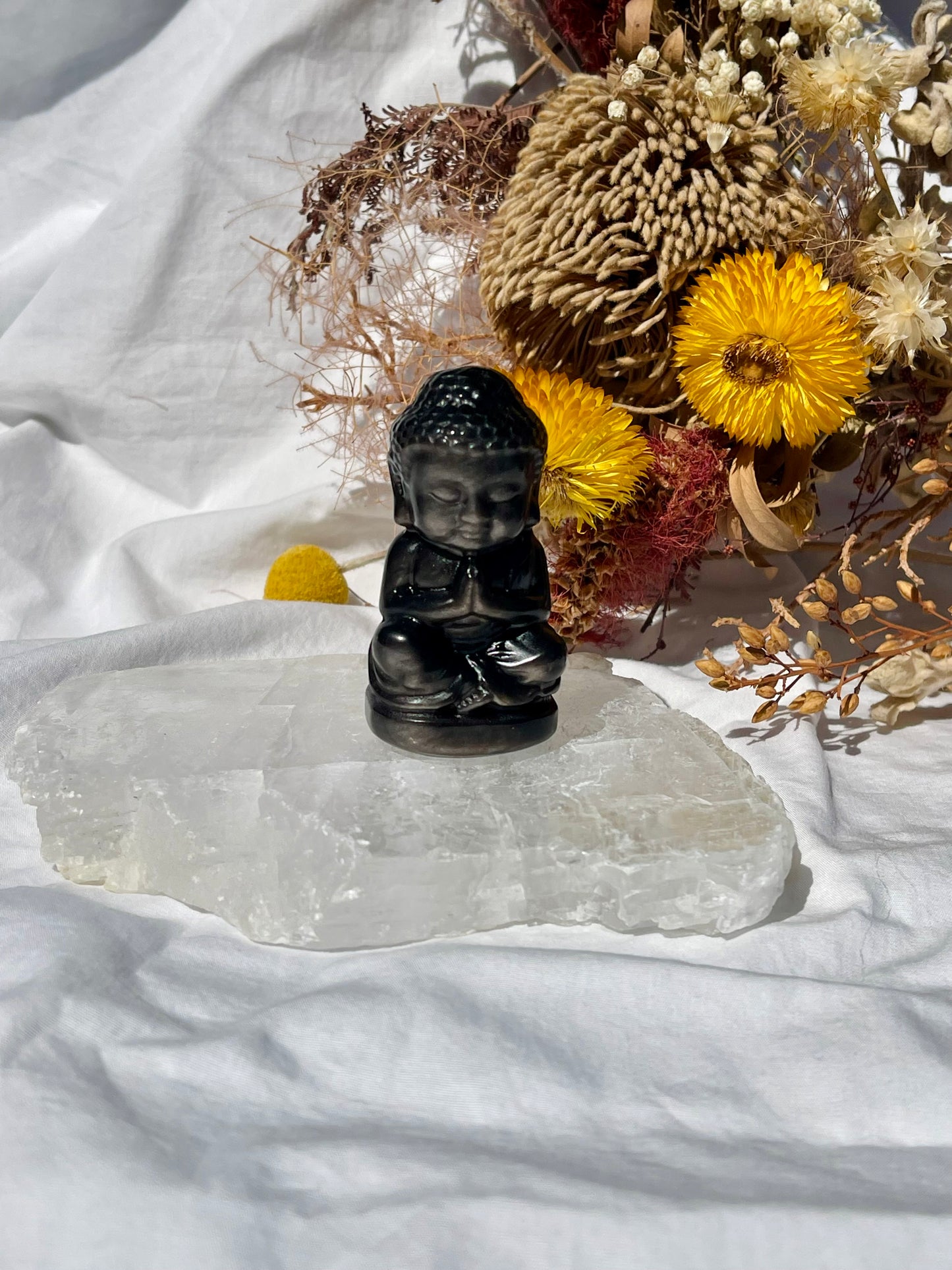 Silver Sheen Obsidian Buddha