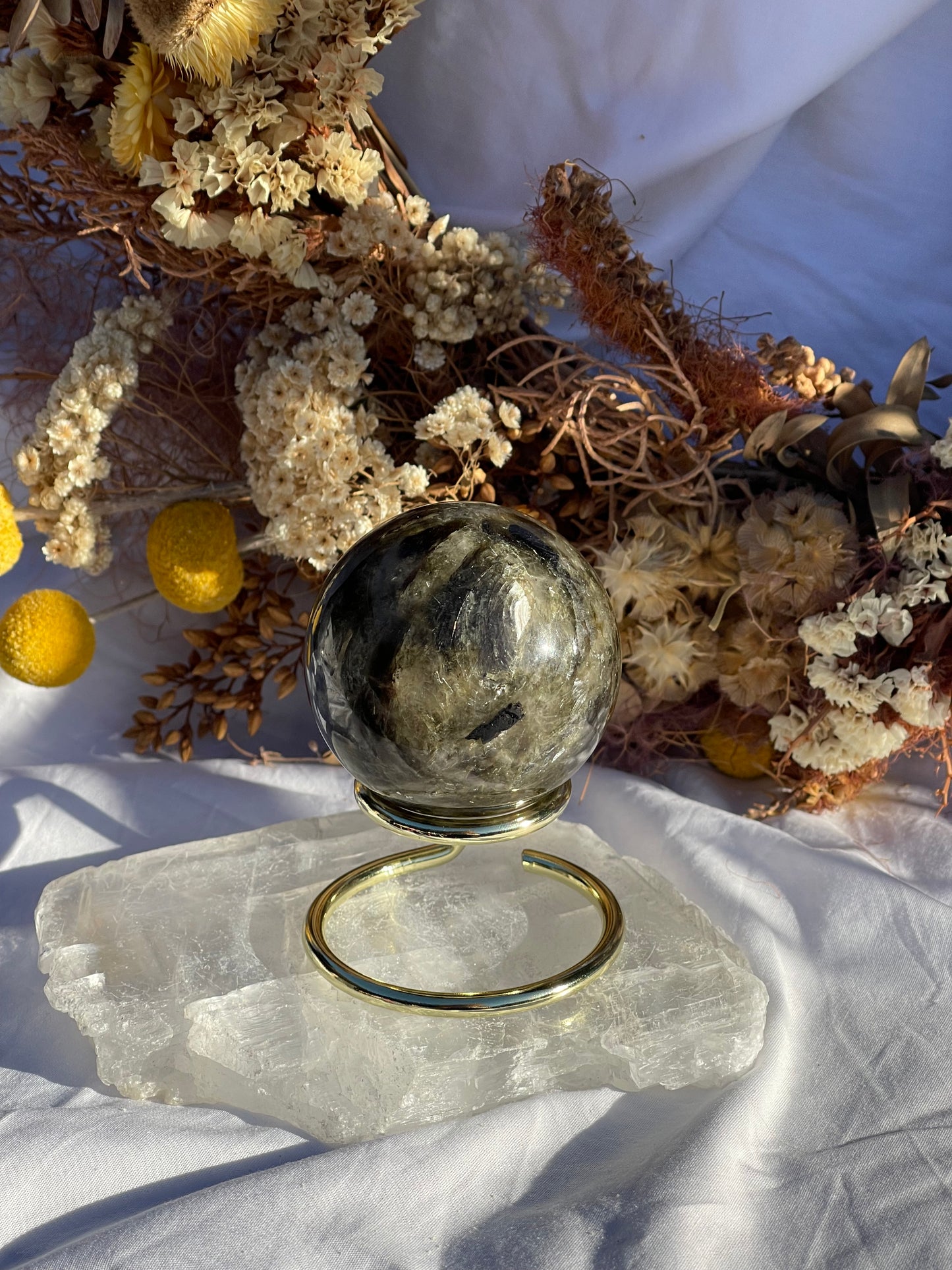 Green Mica & Smokey Quartz Sphere #2