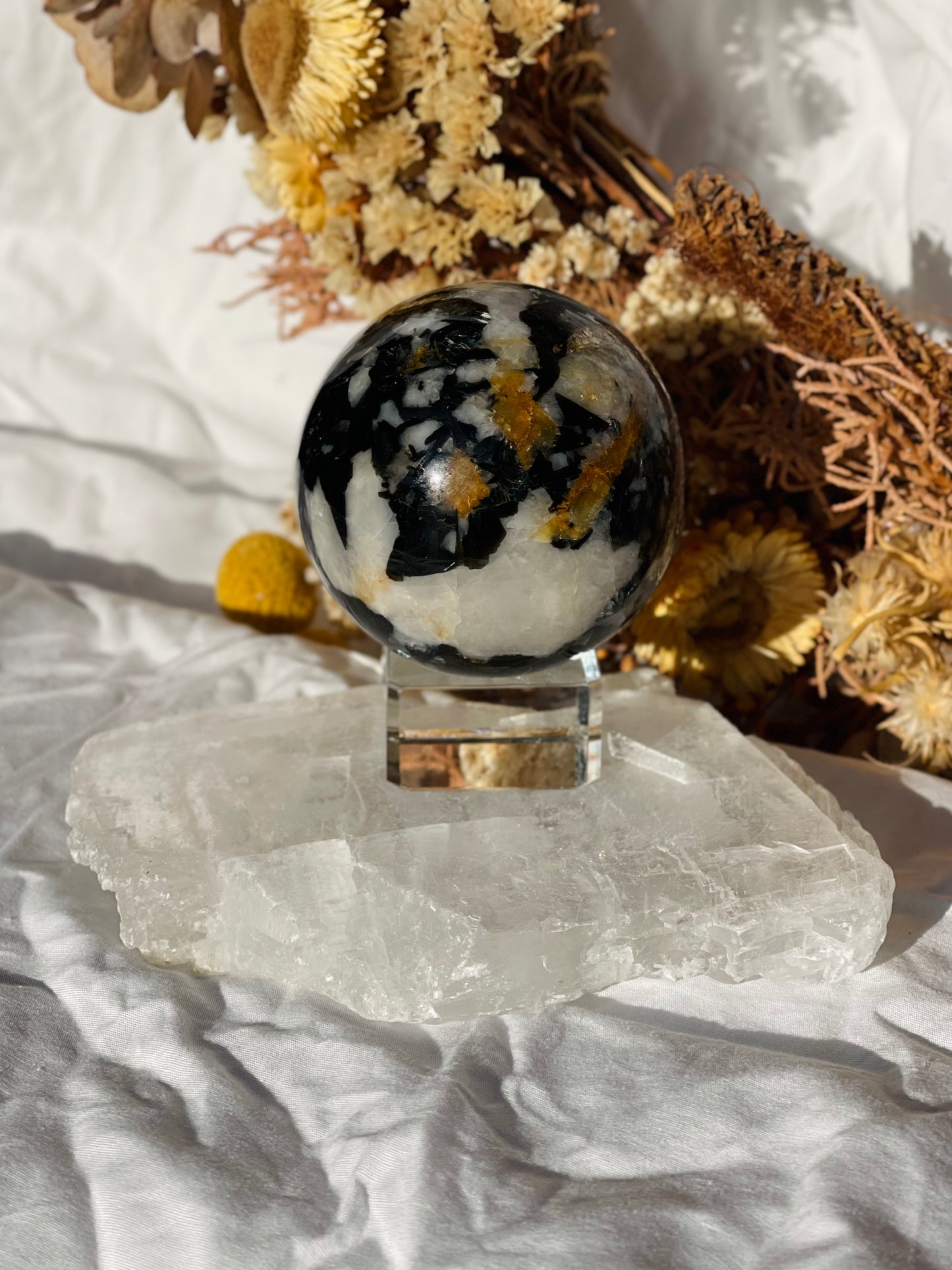 Yellow Tourmaline | Black Tourmaline | Mica | Quartz Sphere