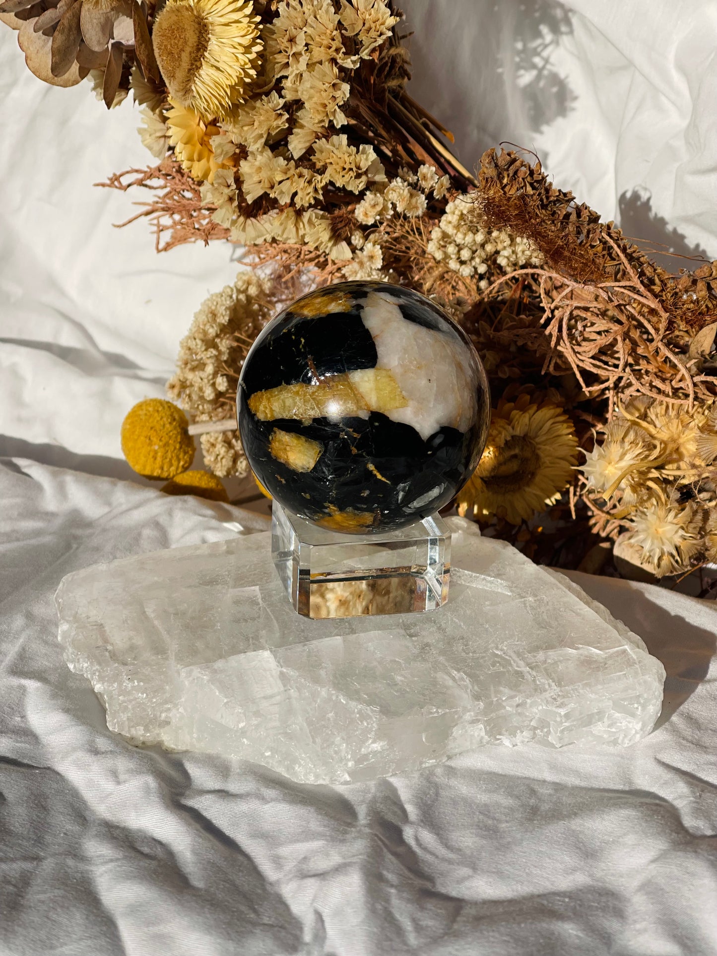 Yellow Tourmaline | Black Tourmaline | Mica | Quartz Sphere