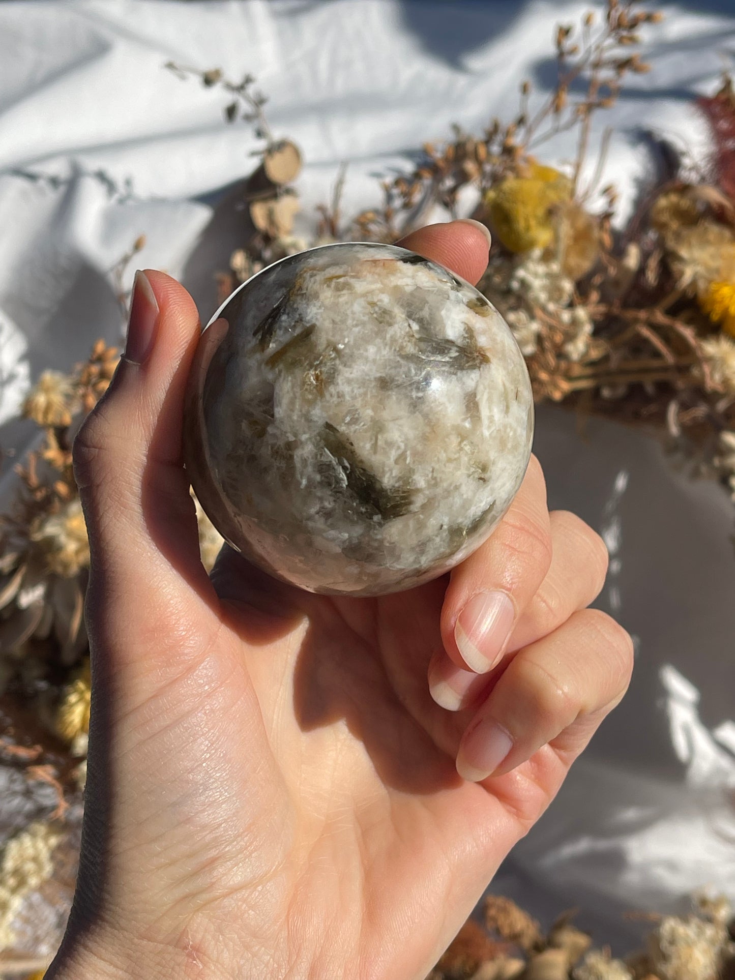 Green Tourmaline & Quartz Sphere