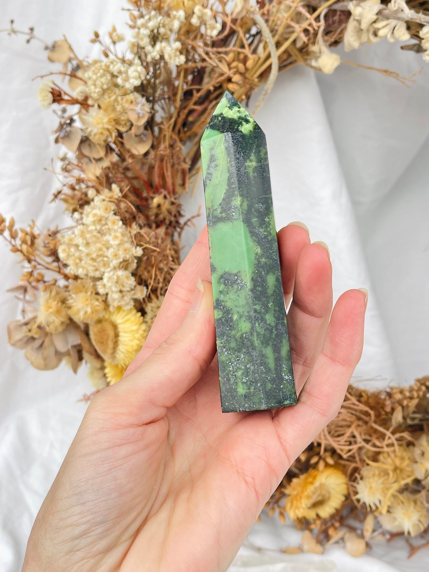 Green Opal & Hematite Point #1