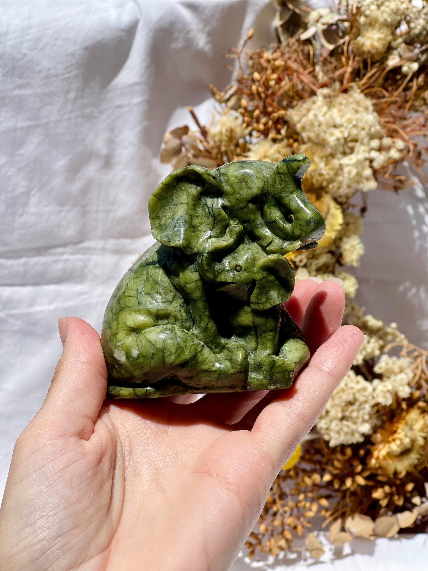 Green Jade Mother/Baby Elephant
