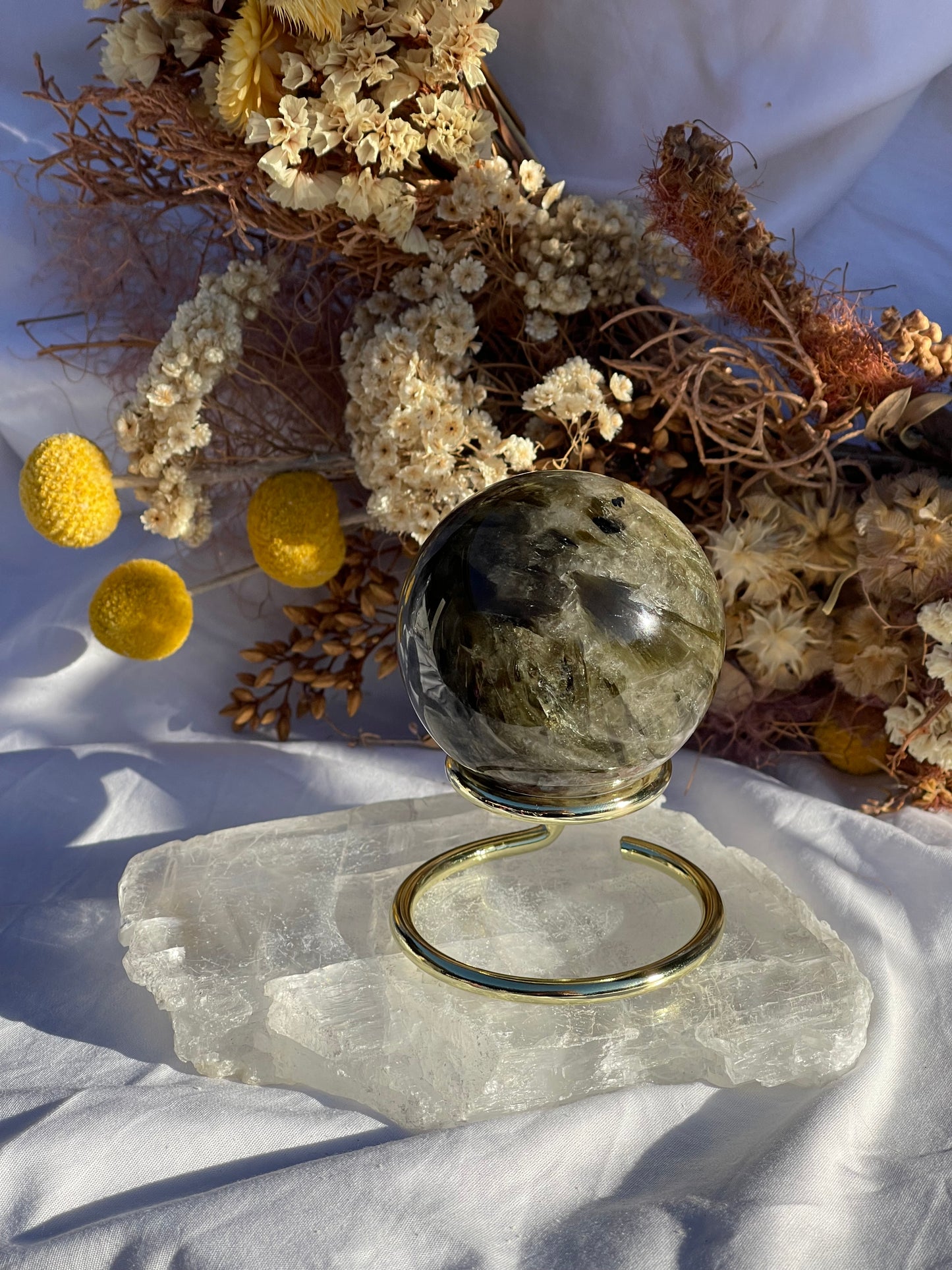 Green Mica & Smokey Quartz Sphere #3