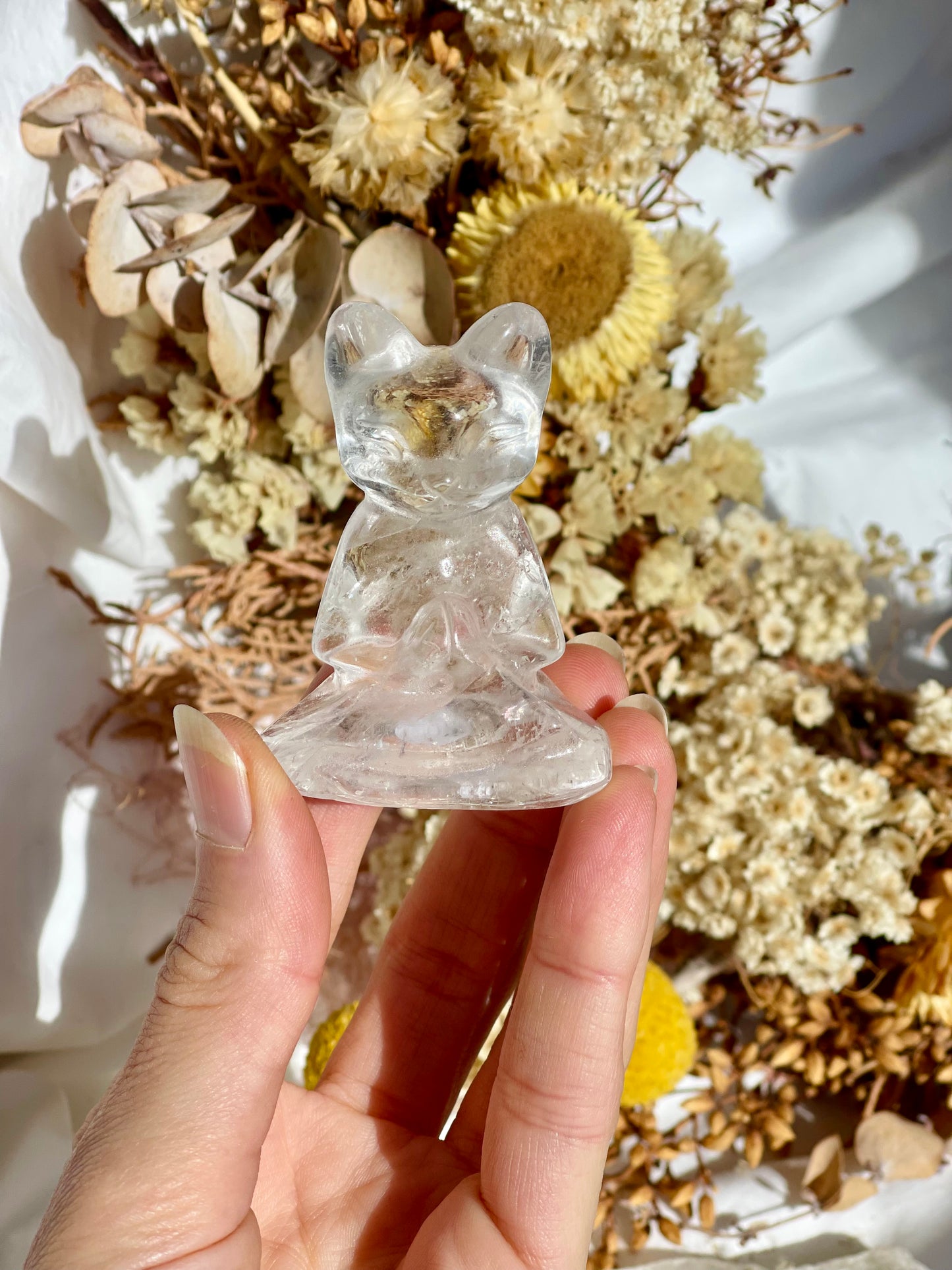 Clear Quartz Namaste Cat