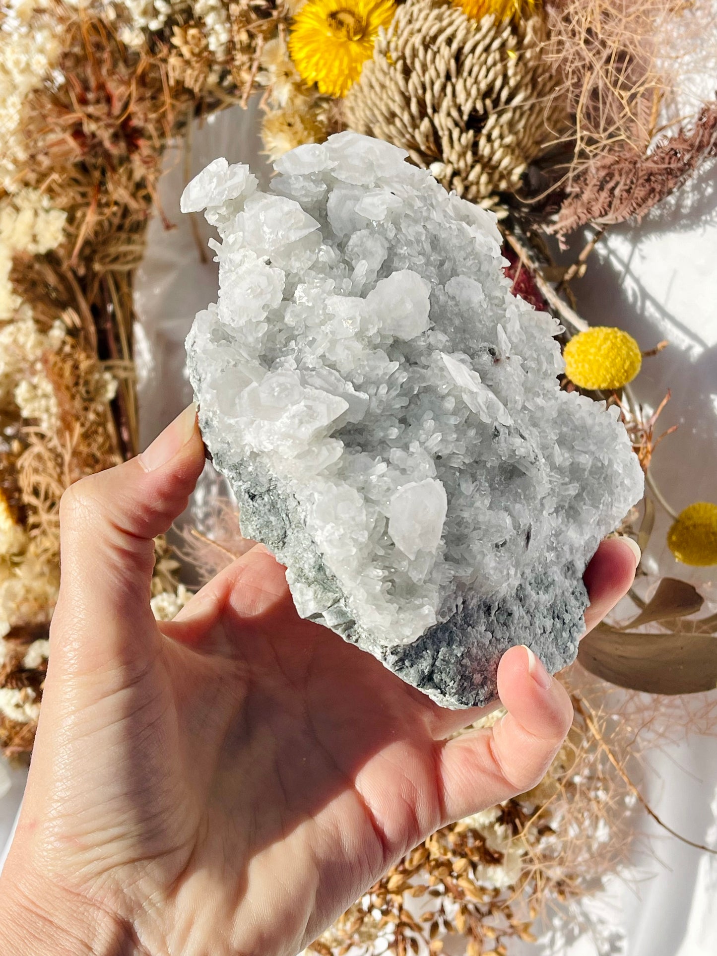 Pagoda Calcite With Quartz Cluster