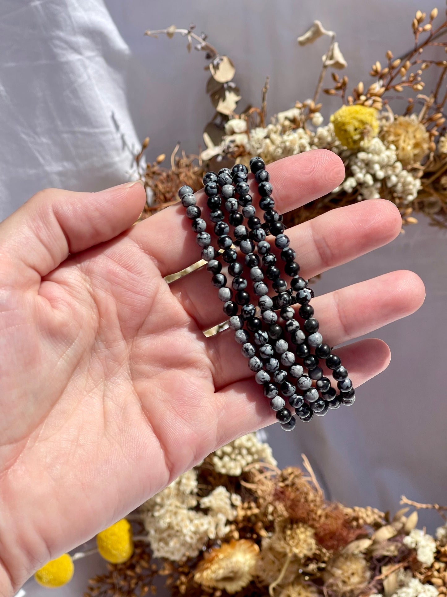 Snowflake Obsidian Bracelet | Small Bead