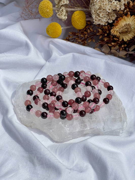 Mixed Bracelet | Garnet, Strawberry Quartz, Rose Quartz