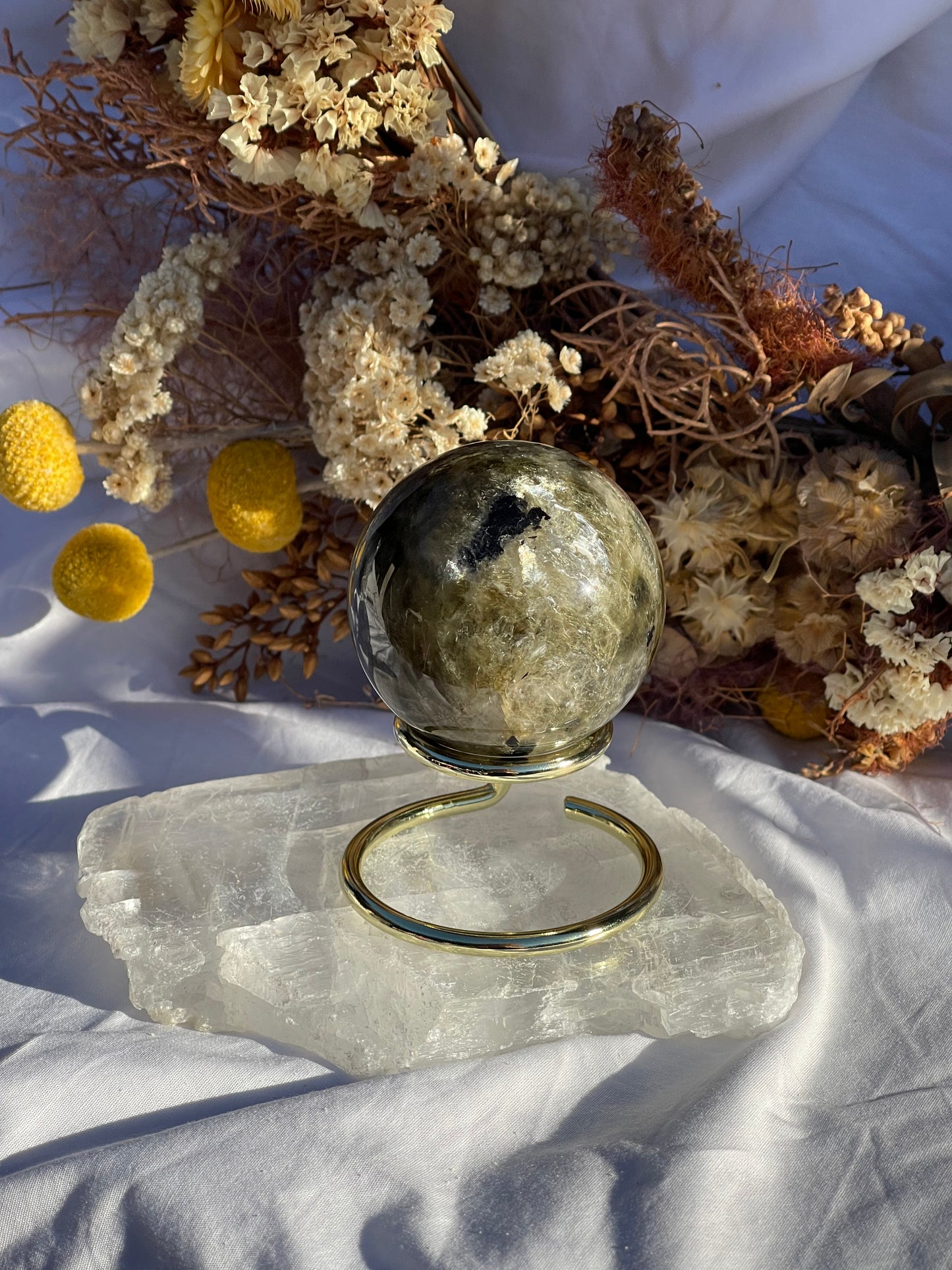 Green Mica & Smokey Quartz Sphere #3