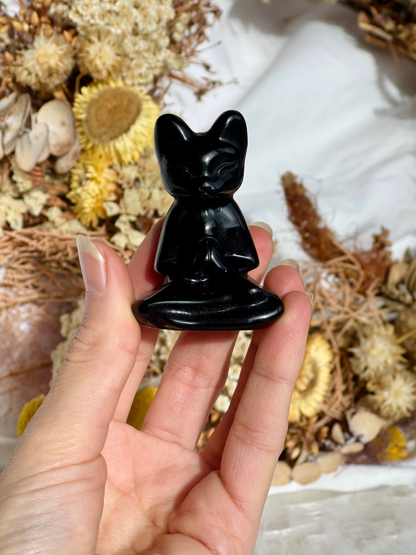 Black Obsidian Namaste Cat
