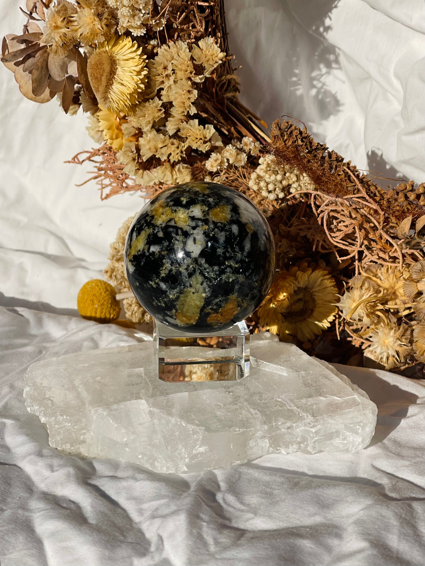 Yellow Tourmaline | Black Tourmaline | Mica | Quartz Sphere