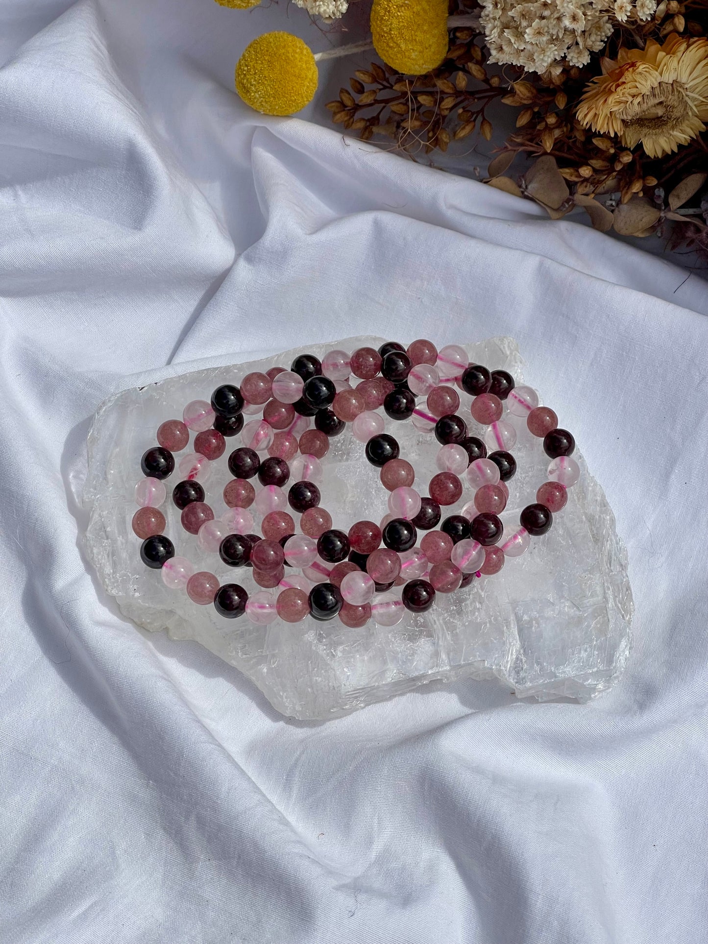 Mixed Bracelet | Garnet, Strawberry Quartz, Rose Quartz