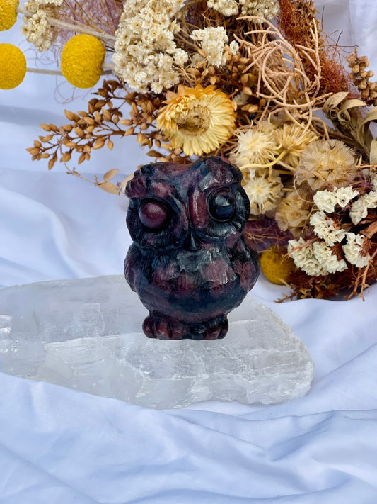 Garnet / Astrophyllite Owl
