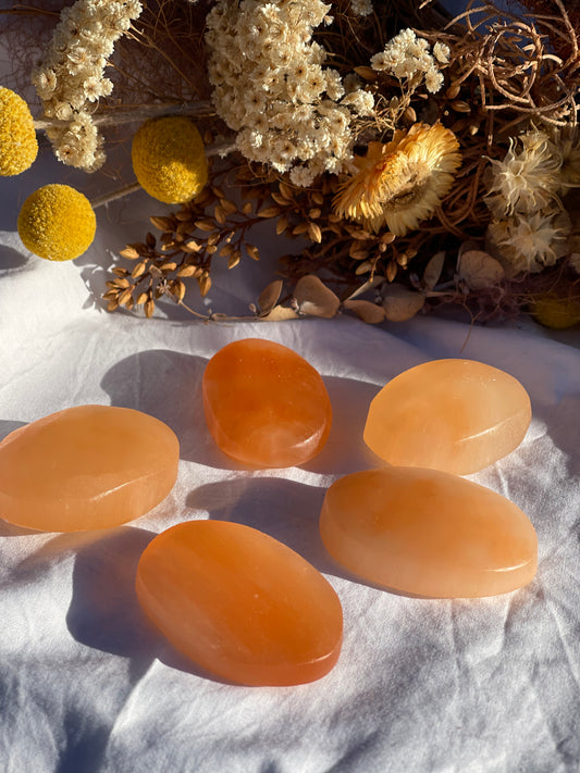 Peach Selenite Palmstone