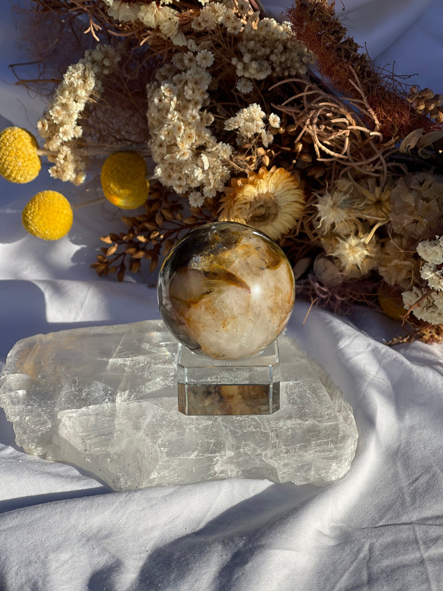 Green Mica & Smokey Quartz Sphere #1